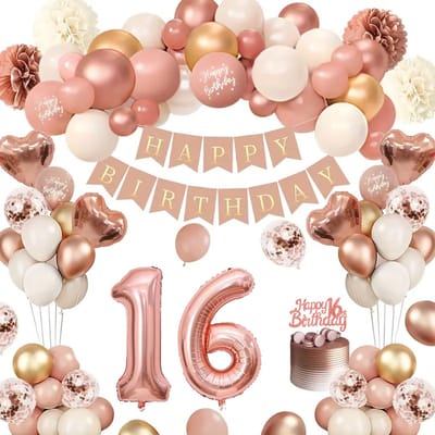 FeestmetJoep® 16 jaar verjaardag versiering & ballonnen - Rose goud & Wit