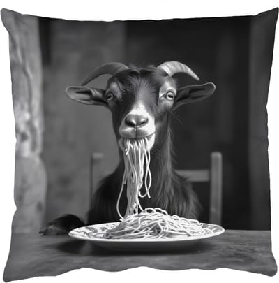 Sierkussens - Kussentjes Woonkamer - 50x50 cm - Geit - Bord - Spaghetti - Zwart Wit