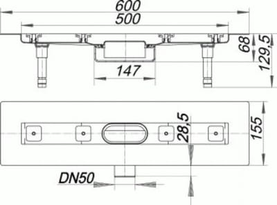 DALLMER douchegoot CeraLine Nano F 500mm, DN 50 Totale hoogte 68mm, 523402