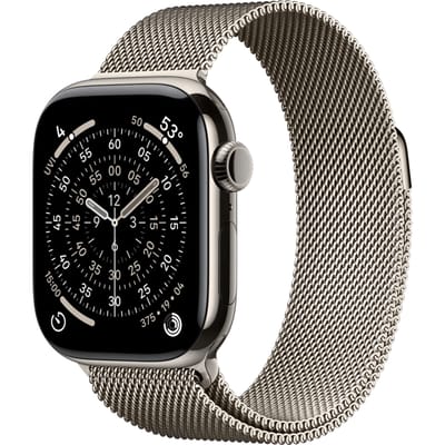Apple Watch Series 11 GPS + Cellular 42 mm Titanium kast Milanese Loop Natuur M/L