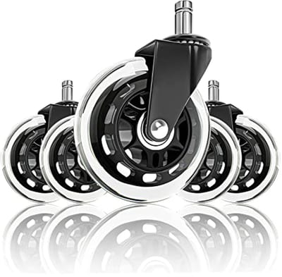 Bureaustoel Wielen Set - 5 Delige Reserve Wielen met 11 mm x 22 mm Stang voor Gaming Stoelen - Geruisloos en Krasvrij