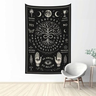 Mystiek Tarot Wandkleed Fluwelen Levensboom Astrologie Decoratie Met Maanfasen, Heksenachtige Spirituele Divinatie Wandkunst 150x100CM