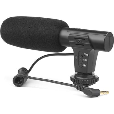 SHOOT XT-451 draagbare condensator-stereomicrofoonmicrofoon met 3,5 mm jack flitsschoenhouder voor Canon Sony zwart