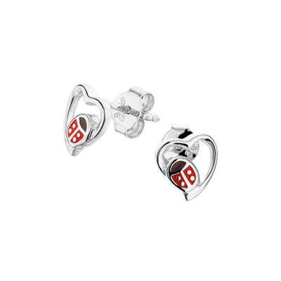 YO&NO - Oorbellen - Zilver -  Oorknoppen - Hart - Lieveheersbeestje - 7mm - Kinderen - Gerhodineerd - Zilver 925