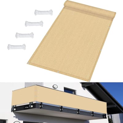 Privacyscherm Schutting 150 x 580 cm Weerbestendige Uv-Bescherming met Kabelbinders Veiligheidsbescherming Balkon, Geventileerd Voor Kas, Tuin, Schutting en Balkon, Zand geel