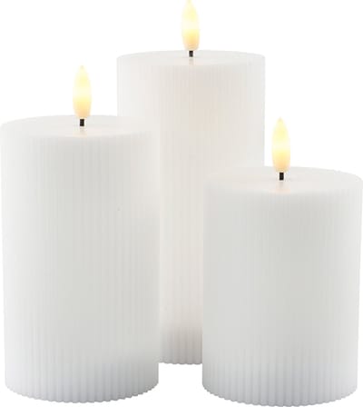 Sirius - Geribde LED-stompkaarsen 'Smilla' (Set van 3, White)