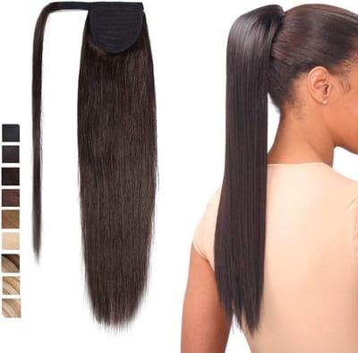 Natuurlijke 14 inch Ponytail Extensions van Echt Mensenhaar - Clip-in Extensions voor Donkerbruin Haar (80 g) - Perfect voor Volumineuze Haarstijlen en Snel Transformeren