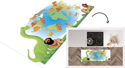 Keukenloper - Loper keuken - Wereldkaart Kinderen - Dinosaurus - Vulkaan - 120x50 cm - Keukenloper vinyl