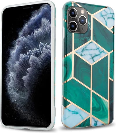 Cadorabo Hoesje geschikt voor Apple iPhone 11 PRO in Donkergroen Wit Goud Marmer No. 6 - Beschermhoes gemaakt van TPU siliconen Case Cover met mozaïek motief