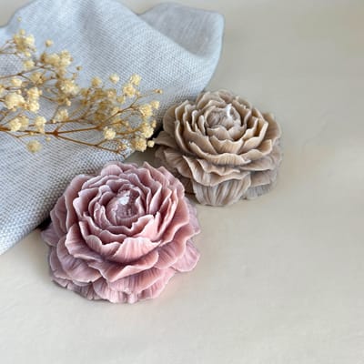 Kaarsen set - Pioenroos kaarsen- Bloemen Figuurkaarsen- Kaars Decoratie- Beige & Roze kaars