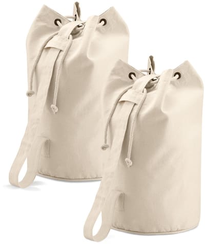 Quadra duffel bag tas - 2x - 53 cm - beige canvas - 30 liter - plunjezak - duffeltas - katoen - Duffel tassen met trekkoord