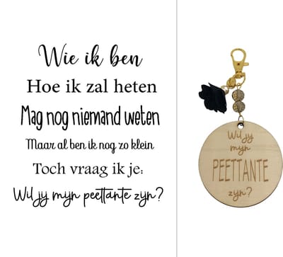Sleutelhanger Wil jij mijn Peettante zijn? | zwart | wie ik ben | peettante vragen | meter vragen | peettante worden | meter worden