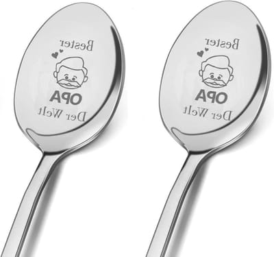Cadeaus voor oma en opa: 2 roestvrijstalen koffielepels met gravure, persoonlijk kerstcadeau en paascadeau voor grootouders
