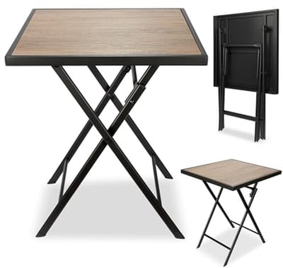 Balkontafel Klaptafel - Buitenmeubel Metaal - Buiten Zitten - Weerbestendig Ontwerp - 58 x 58 cm - Bruin