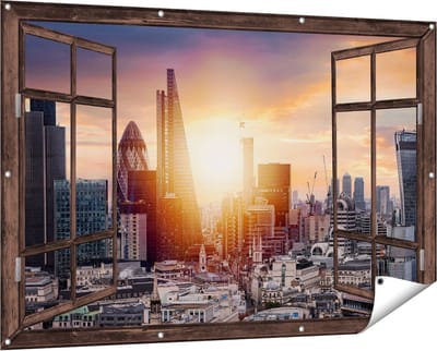 Gards Tuinposter Doorkijk Londen Stad bij Zonsopgang - 150x100 cm - Tuindoek - Tuindecoratie - Wanddecoratie buiten - Tuinschilderij