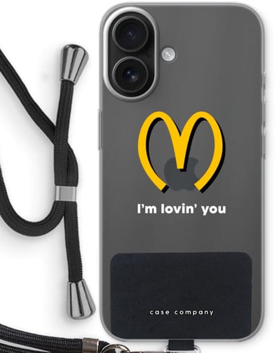 Case Company® - Hoesje met koord geschikt voor iPhone 16 hoesje met Koord - I'm lovin' you - Telefoonhoesje met Zwart Koord - Bescherming aan alle Kanten en Over de Schermrand