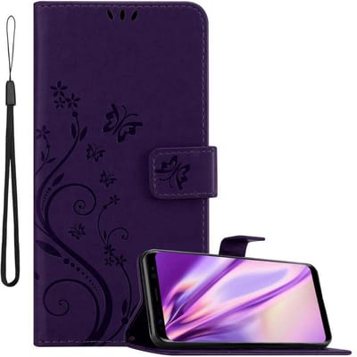 Cadorabo Hoesje geschikt voor Samsung Galaxy S8 in BLOEMEN DONKER PAARS - Beschermhoes in bloemmotief met magnetische sluiting, standfunctie en kaartsleuven Book Case Cover Etui