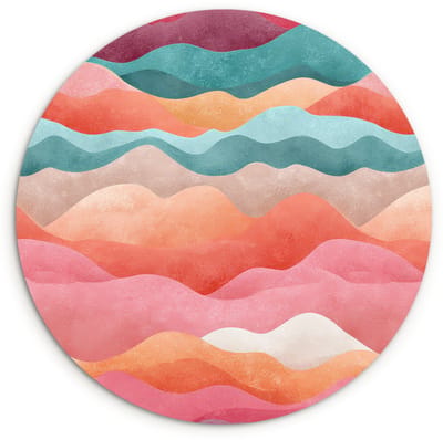 WallCircle® Wandcirkel 120x120 cm - Muurcirkel Golven - Kleurrijk - Abstract - Muurdecoratie woonkamer - Wanddecoratie slaapkamer - Kamer decoratie accessoires - Ronde schilderijen XXL