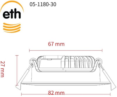 ETH Ronin Led inbouwspot Zwart 6w 600Lm DTW 2000l-3000k 60gr. IP44 + ext.driver dimbaar 82x27mm zaag 68mm