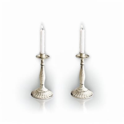 Dailygoods- Kaarsenhouder Vintage - Kandelaar Wit - Decoratieve Kandelaar - Rustieke Kaarshouders - Tafel Middelpunt - Set van 2 - Kandelaars