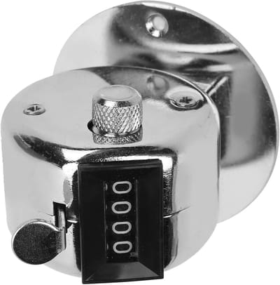Roestvrijstalen Handteller - Mechanische Teller - Voorraad Tellen - Robuuste Metalen Constructie - 0-9999 Tellingen - Zilverkleurig