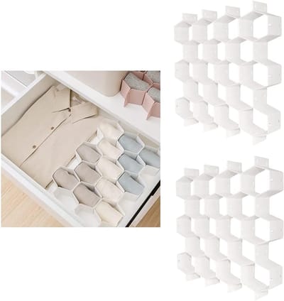 honingraatlade organizer, verdeelkast, 18 verschillende compartimenten, riemen, stropdassen, sokken, ondergoed, opbergverdeler (wit, 2 stuks)