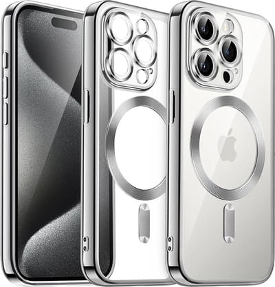 Hoesje Geschikt voor iphone 15 pro max Hoesje - Geschikt voor MagSafe - Arara siliconen Backcover - Zilver