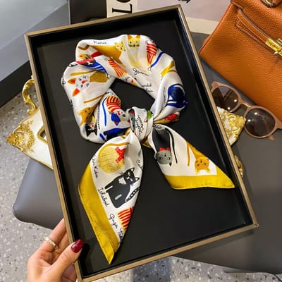 27  Zwart Wit Stippen Vierkante Sjaal Elegante Stijl Dunne Zijdezachte Nek Sjaal Casual Decoratieve Haarband Voor Vrouwen 70X70CM white