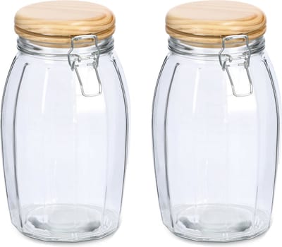 Zeller Weckpotten/inmaakpotten - 2x - 1.85L - glas - met beugelsluiting - D13 x H23 cm