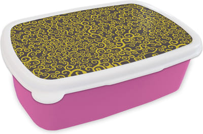 Broodtrommel Roze - Lunchbox - Brooddoos - Krul - Art nouveau - Patronen - 18x12x6 cm - Kinderen - Meisje