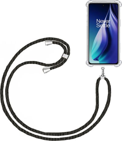 Telefoonkoord + Hoesje Geschikt voor OnePlus Nord N30 SE - Lengte Verstelbaar - Telefoonketting - Shock Proof Case - Zwart