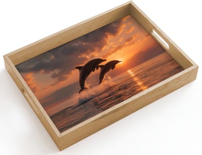 Dienblad hout 40x30 cm - Schootdienblad - Dolfijnen - Zee - Realistisch - Borrelplank rechthoek - Plateau dienbladen