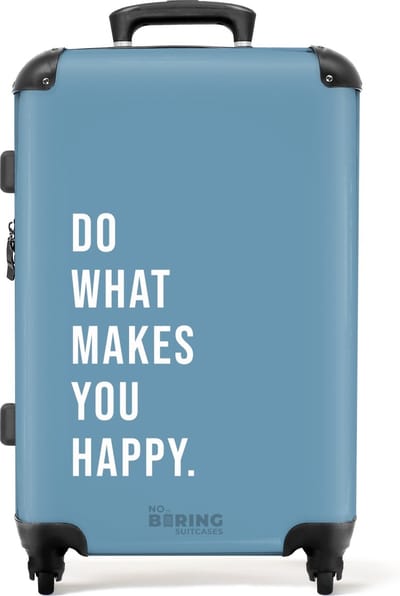 NoBoringSuitcases.com® - Koffer groot - Rolkoffer lichtgewicht - Blauw met quote 'do what makes you happy' - Reiskoffer met 4 wielen - Grote trolley XL - 20 kg bagage