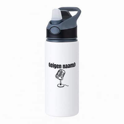 Hacebo® - microfoon met eigen naam waterfles met rietje zwart - Microfoon - muziek liefhebbers - iemand die houdt van muziek - verjaardag - cadeau - kado - water fles - 650ML