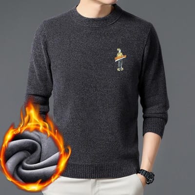 Winter Heren Trui met Fluweel en Verdikte Lage Ronde Hals Gebreide Trui Basislaag Warm Chenille Alles-in-één Fluwelen Top XXXL black