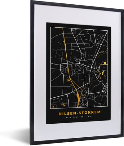 Fotolijst incl. Poster - Stadskaart - Plattegrond - Dilsen-Stokkem - Kaart - Goud - 30x40 cm - Posterlijst