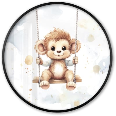 Poster in lijst Rond - Fotolijst 60x60 cm - Posters - Aap - Dier - Kinderen - Ronde posterlijst zwart - Decoratie - Wanddecoratie woonkamer - Muurdecoratie slaapkamer