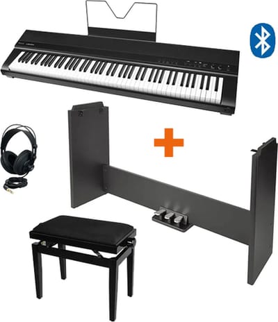 Digitale Piano Medeli SP201+ met onderstel en bank + Koptelefoon Zwart
