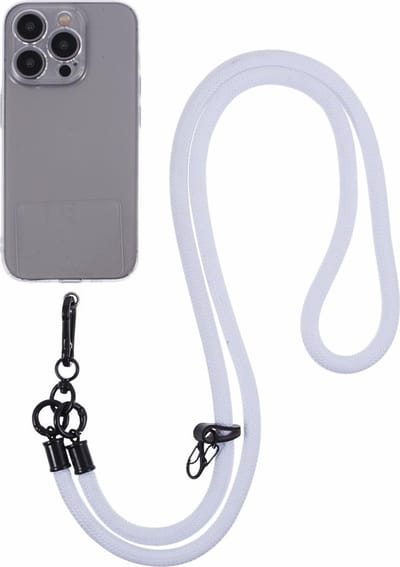 Coverup Crossbody Telefoonkoord 120cm met Sleutelhanger - 8mm Nylon Koord - Wit