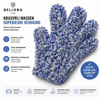 Beliora Microvezel Washandschoen – Krasvrij Auto Wassen – Extra Absorberend – Zacht voor Lak – 5 Vingers