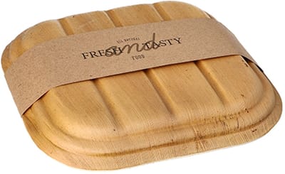 10 Dienbladen, palmblad pure hoekig 500 ml 6,5 cm x 20 cm x 20 cm met deksel en sleeve
