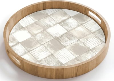 Dienblad rond 40x40 cm - Schootdienblad hout - Tegel - Patroon - Verweerd - Borrelplank rechthoek - Plateau houten dienbladen