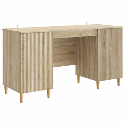 vidaXL - Bureau - met - plank - Sonoma - Eiken - 142,5 - x - 50 - x - 75 - cm - Bewerkt - hout
