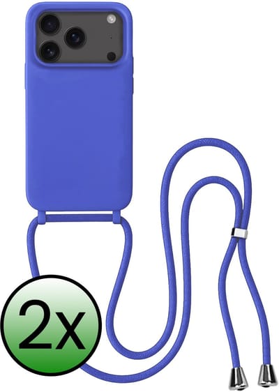 Hoes Geschikt voor iPhone 17 Pro / 18 Pro Hoesje Met Koord - Telefoonhoesje Geschikt voor iPhone 17 Pro / 18 Pro Backcover Met Afneembaar Koord - Felblauw - 2 Stuks