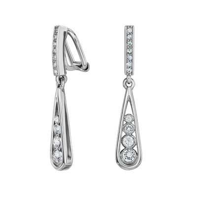 Traveller Clip Oorbellen - Oorclips Dames - Hangers - Zilverkleurig - Kristallen - Druppelvormig - Geplatineerd - 35x7mm - 157886