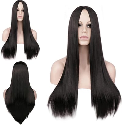 Lange Zwarte Cosplay Peruk, 70cm Synthetisch Haar, Geschikt voor Halloween, Carnaval en Feestjes, Warmtebestendig en Dagelijks Gebruik