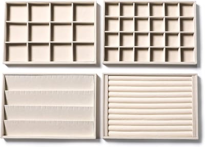 Sieraden Organizer Set van 4 Stuks in Beige - Perfect voor Oorbellen, Kettingen en Armbanden
