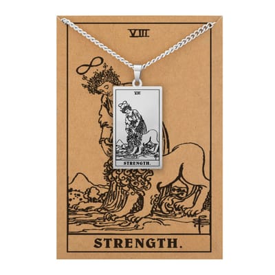 Tarot Ketting VIII: Kracht / Strength - Inclusief Rider-Waite Kaart - Zilverkleurig Stainless Steel - 60cm - Pax Amare