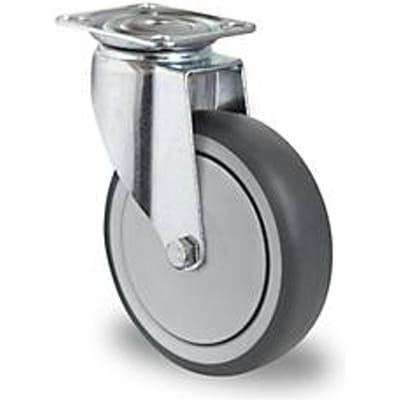 CASCOO zwenkwiel P2T2, met wiel ø 100 mm x B 32 mm, velg van polypropyleen, loopvlak van elastomeer, grijs, kogelgelagerd, tot 100 kg