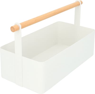 QUVIO Opbergbak - Organizer - Opslagbakje - Opbergbox - Met handvat - Zonder deksel - Metaal - Wit - 13,5 x 29,5 x 16 cm